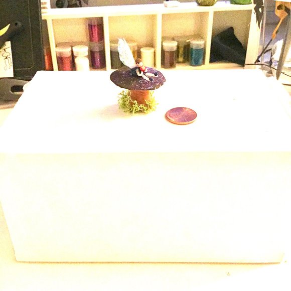 Mini Fairy Shroomie Magical Mushroom and Tiny Fairy Holding Flowers with Moss - Picture 4 of 7